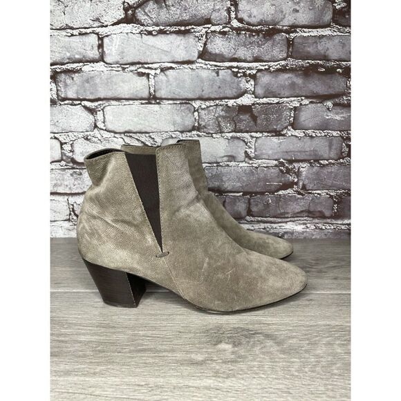 Aquatalia Taupe Suede Leather Side Zip Heel Ankle Booties Women’s Sz 10M US/41EU - Picture 12 of 16